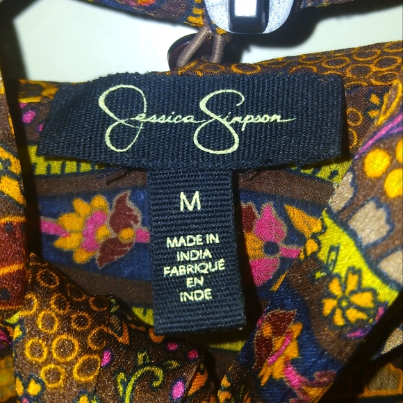 Silk retro Jessica Simpsons paisley crop top with neck tye - Picture 5 of 6